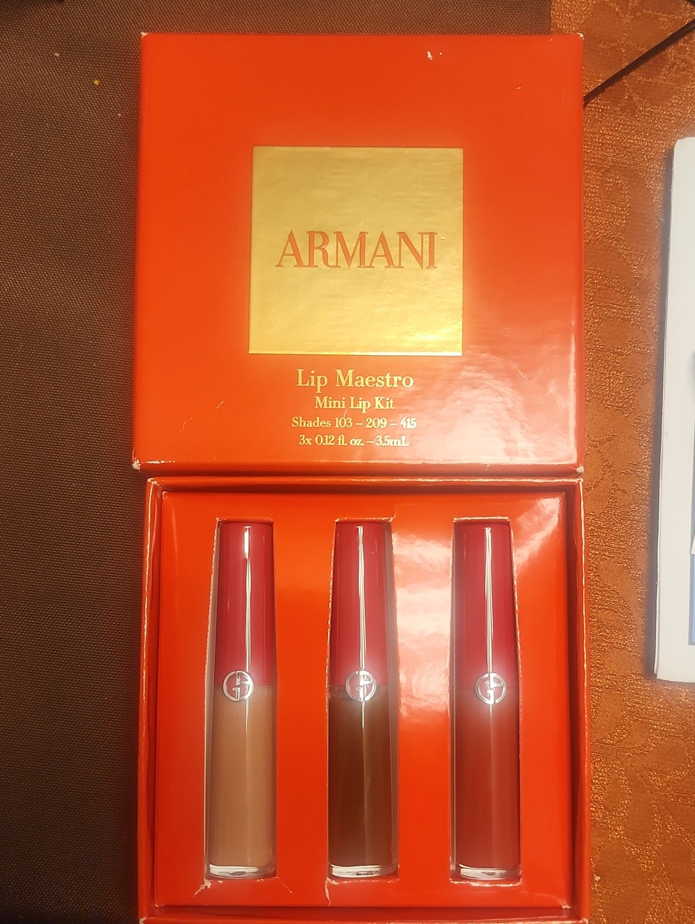 Giorgio Armani Lip Maestro Mini Kit — Red Tops with Nude, Brown, and Brick Tubes